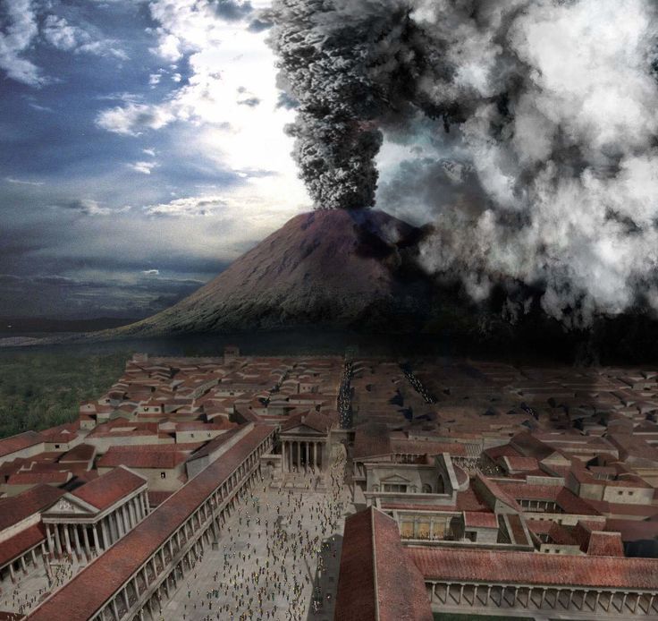 Illustratie van de eruptie van Mount Vesuvius in 79 na Christus, gezien vanuit Pompeii. Bron: "Pompeii: The Last Day" (BBC)